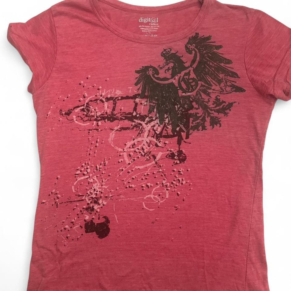Digital Red Y2K Baby Tee with Eagle Graphic